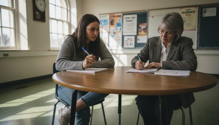 Student and examiner during speaking test