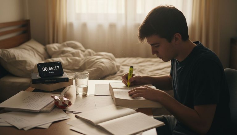 Student preparing for official English exam