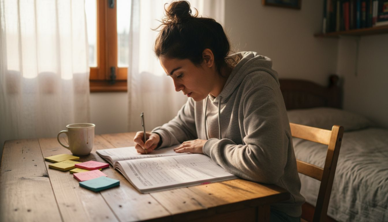 Mujer preparándose para un examen oficial de inglés