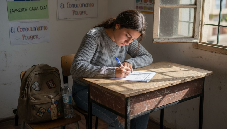 Un alumno realiza una prueba de nivel de inglés en el aula.