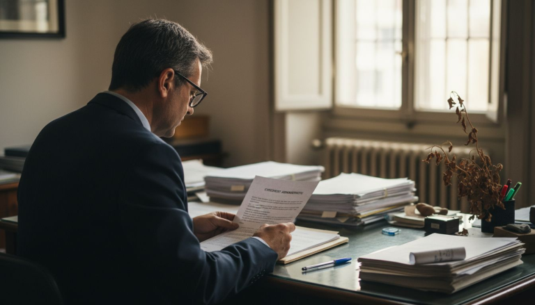 Empleado público revisando papeles redactados en valenciano