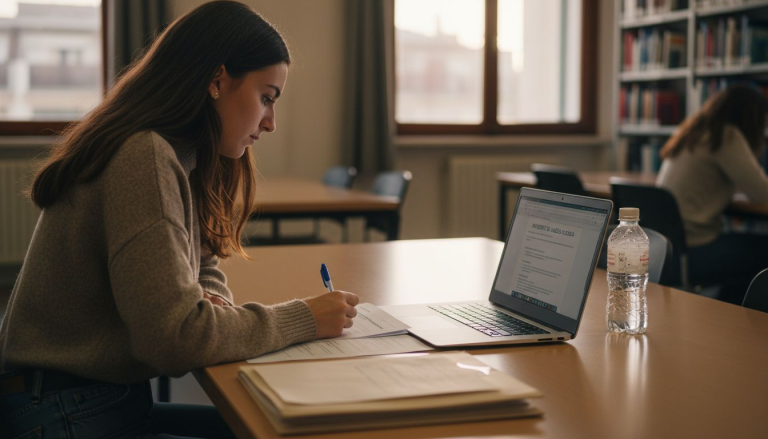 Alumno revisando los documentos para la acreditación del valenciano