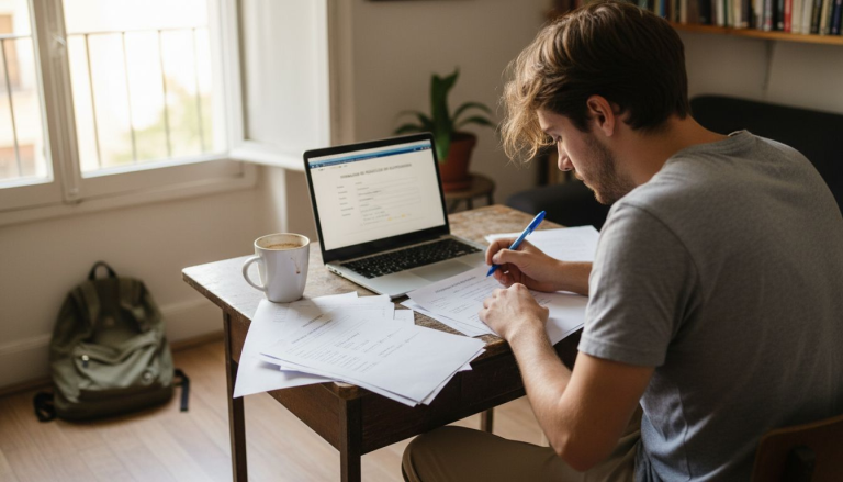 Alumno repasando la documentación para obtener la certificación valenciana