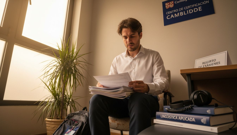 Alumno revisando su certificado de Cambridge en el aula