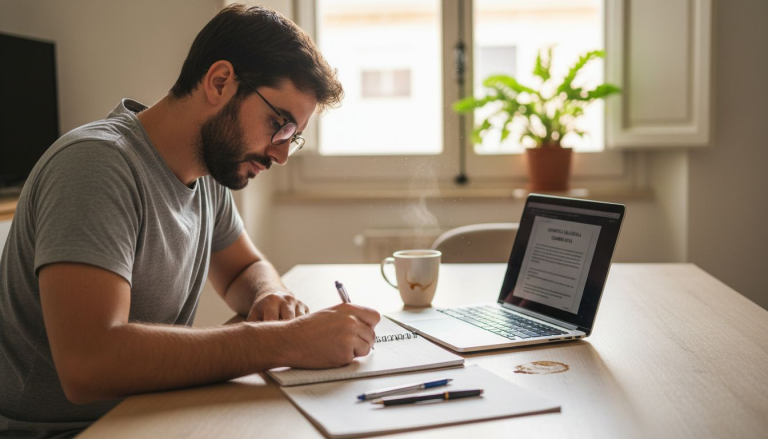 Joven repasando para el examen de valenciano desde casa